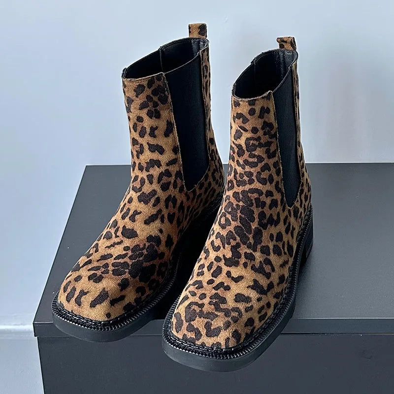 Leopard Print Slip on Western Flats Designer Ankle Boot