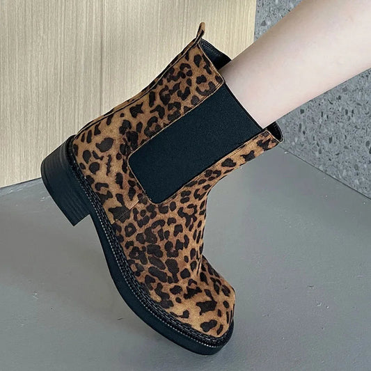 Leopard Print Slip on Western Flats Designer Ankle Boot