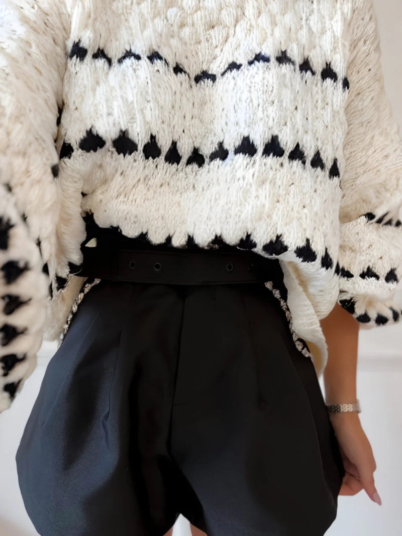 Textured Knit Oversized Diamond Pattern Sweater