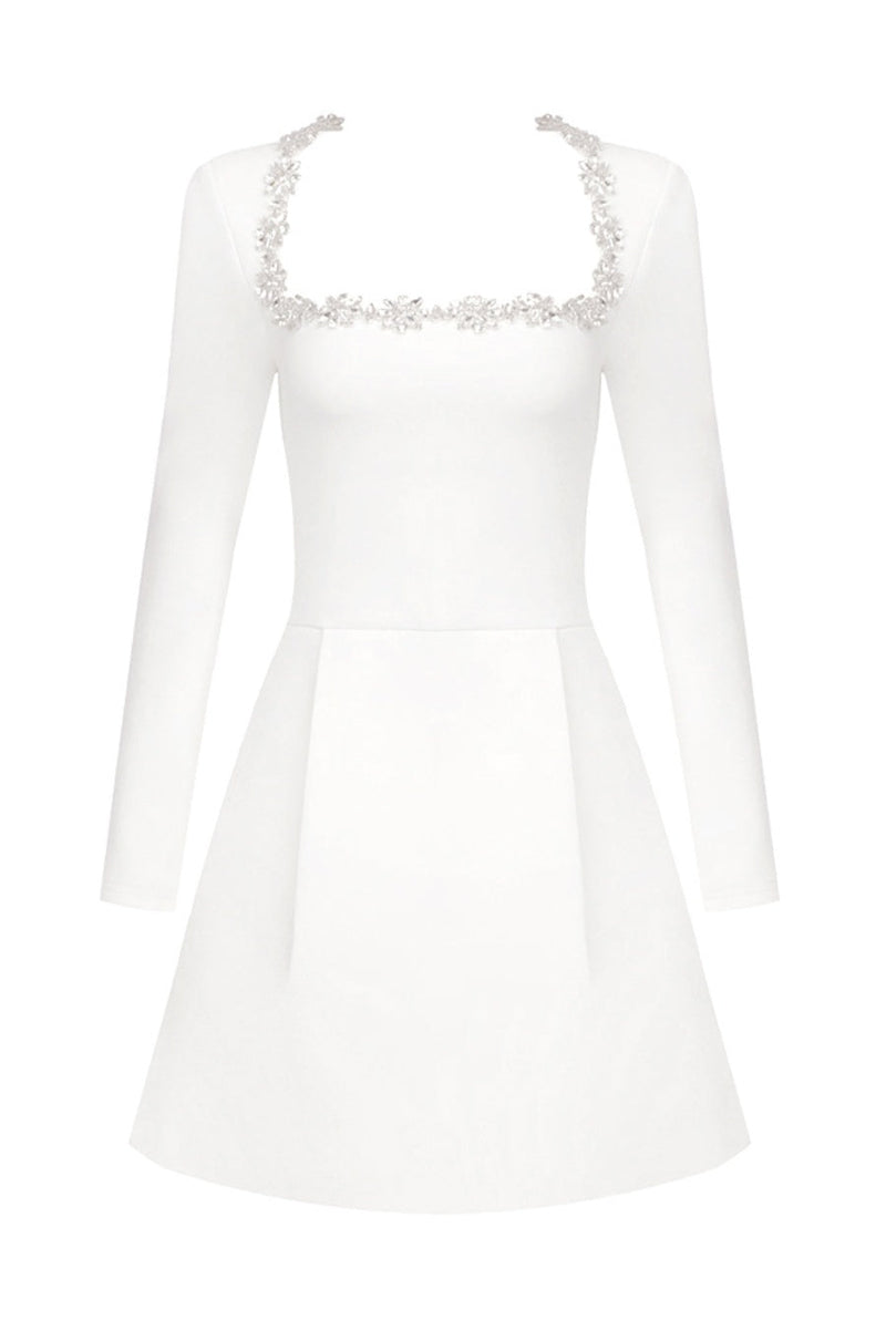 Lilay Diamante Square Collar Mini Bandage Dress - White