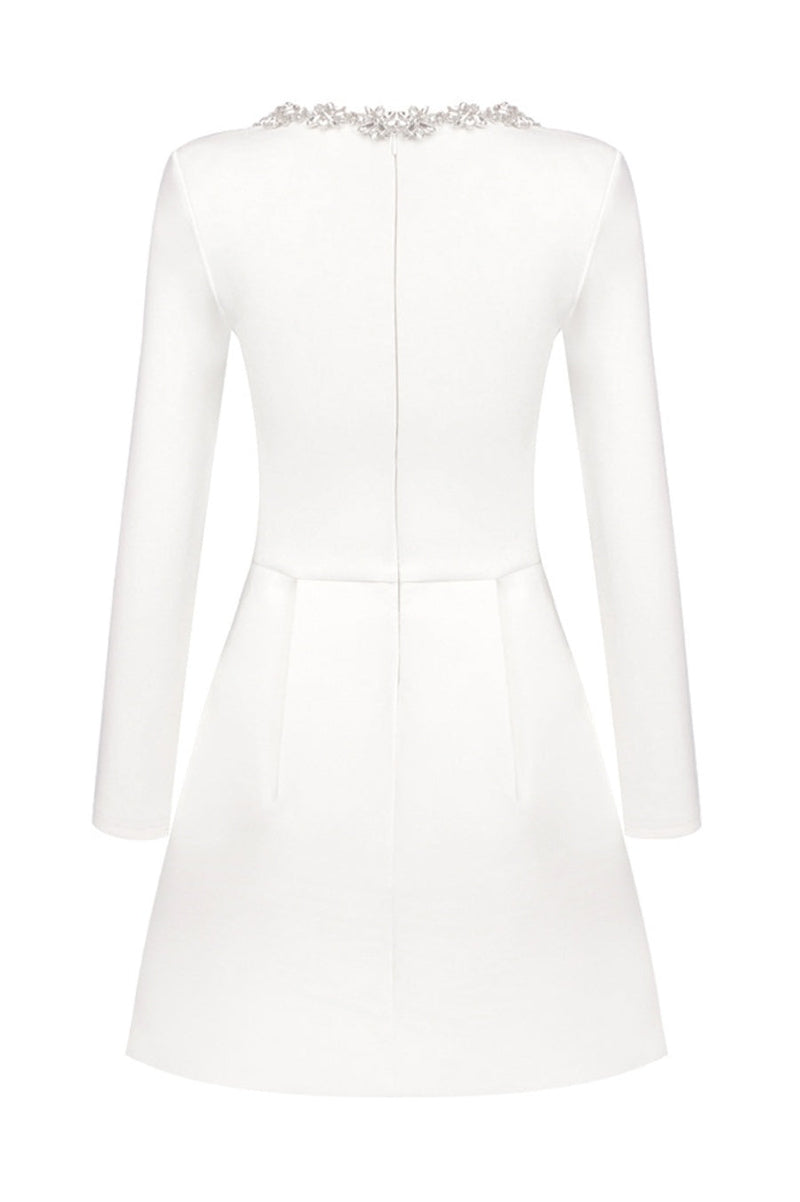 Lilay Diamante Square Collar Mini Bandage Dress - White