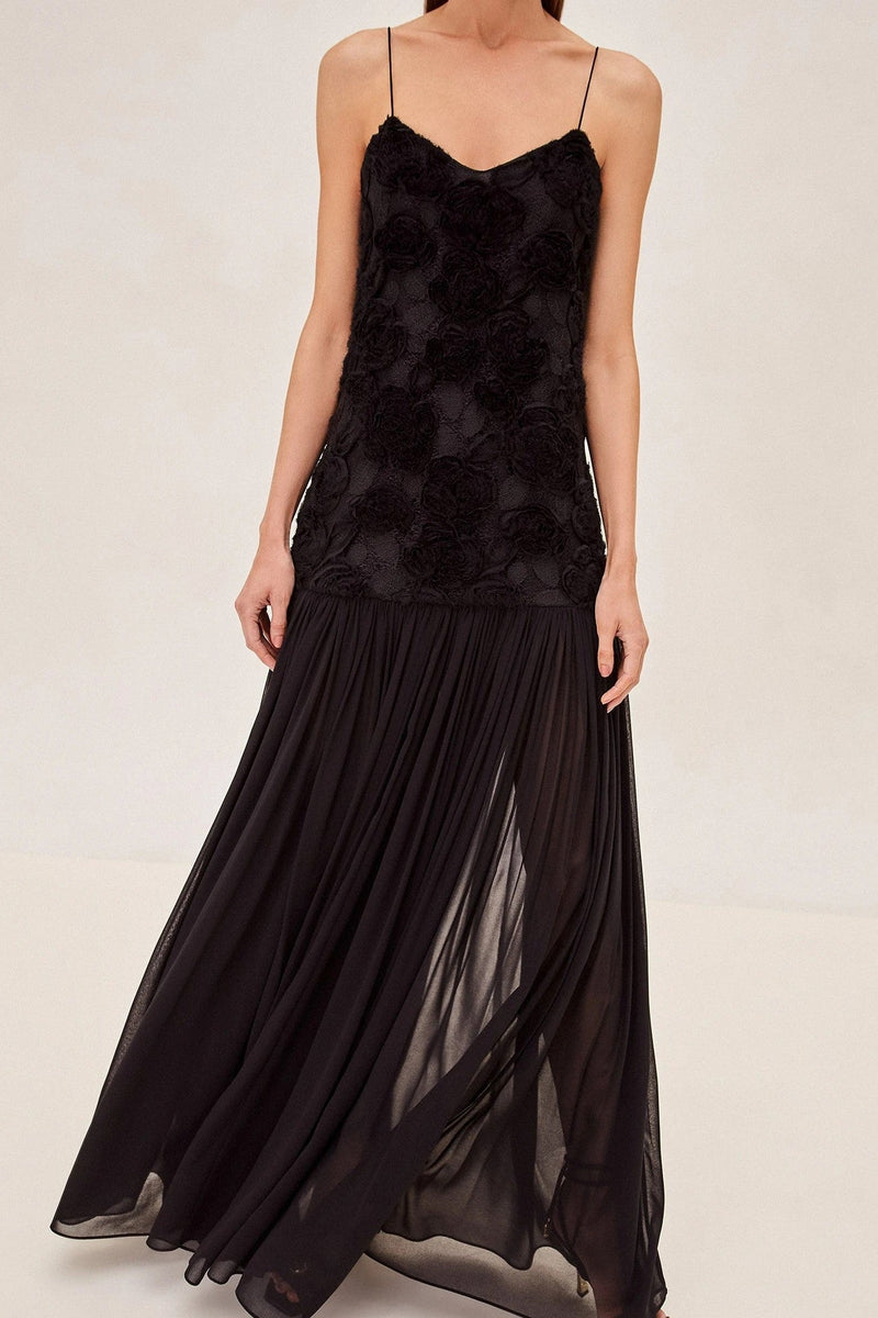 Lillie Spaghetti Ruffle Maxi Dress - Black