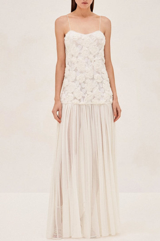 Lillie Spaghetti Ruffle Maxi Dress - White