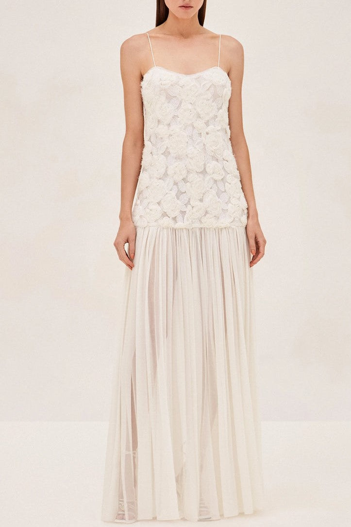 Lillie Spaghetti Ruffle Maxi Dress - White