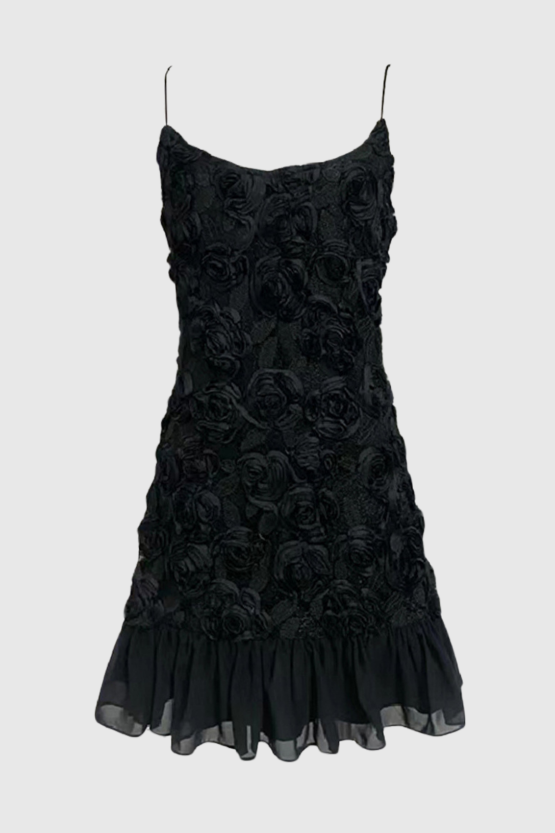 Lillie Spaghetti Ruffle Mini Dress - Black