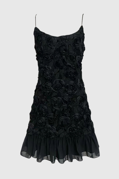 Lillie Spaghetti Ruffle Mini Dress - Black