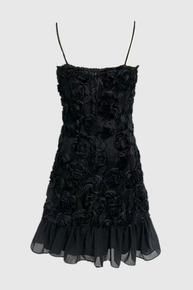 Lillie Spaghetti Ruffle Mini Dress - Black
