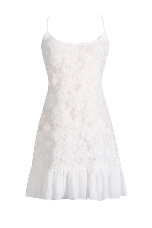 Lillie Spaghetti Ruffle Mini Dress - White