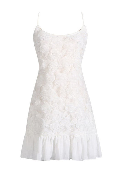Lillie Spaghetti Ruffle Mini Dress - White