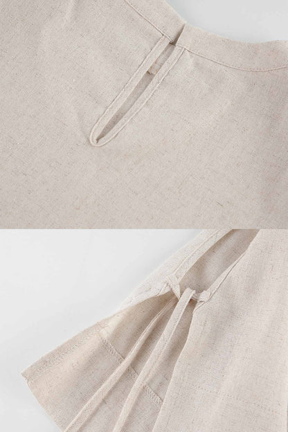 Linen Crop Tops Sleeveless Lace Up Pant Set