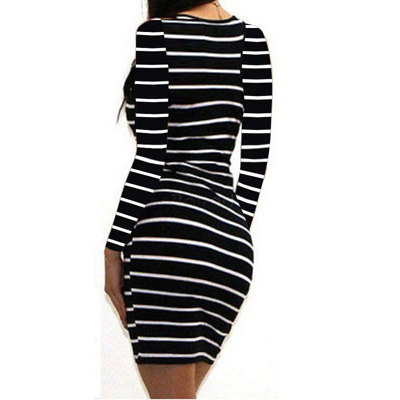 Long Short Autumn Winter Striped Bandage Sleeveless Evening Midi Dresses