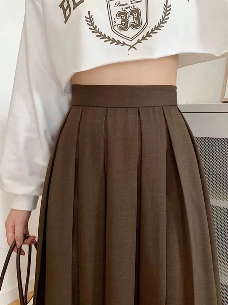 Dressbetty - Brown Summer Korean High Waist Midi A-line Skirt