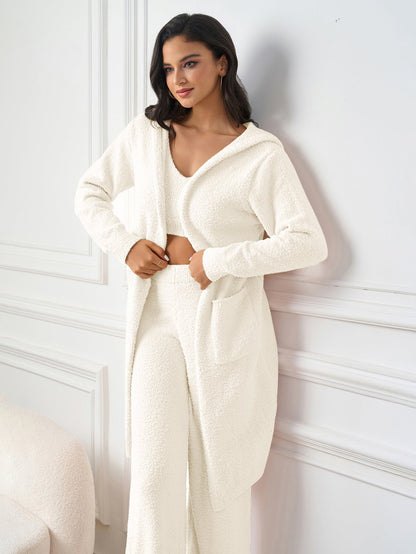 Long Sleeve Pocket Belted Hood Sweater