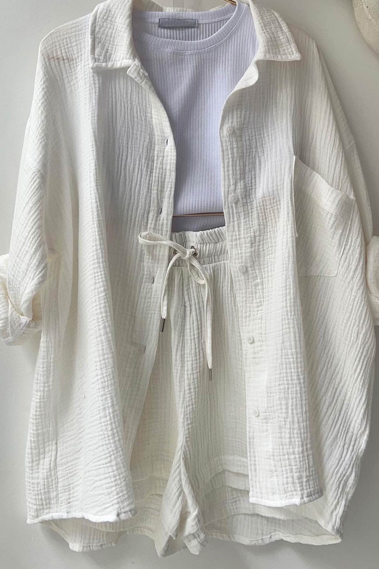 Long Sleeve Color Shirt Shorts Set