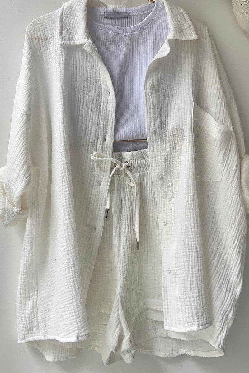 Long Sleeve Color Shirt Shorts Set
