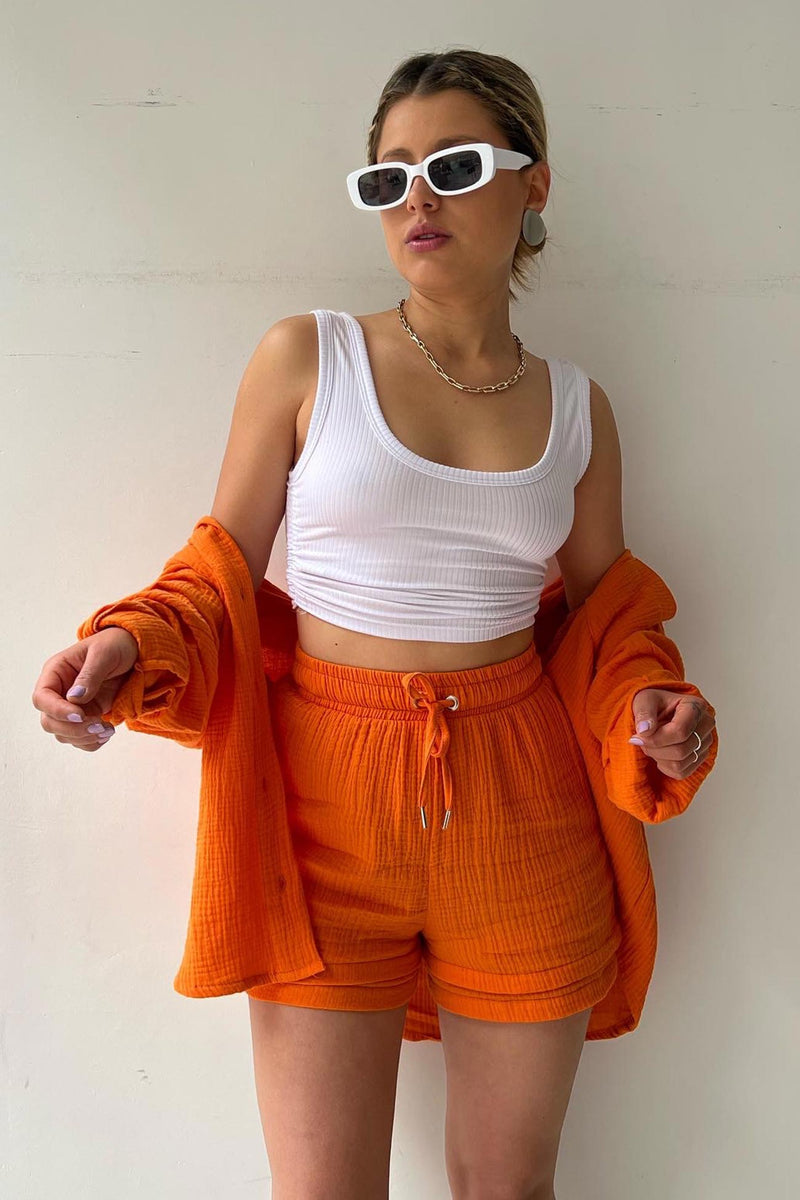 Long Sleeve Color Shirt Shorts Set
