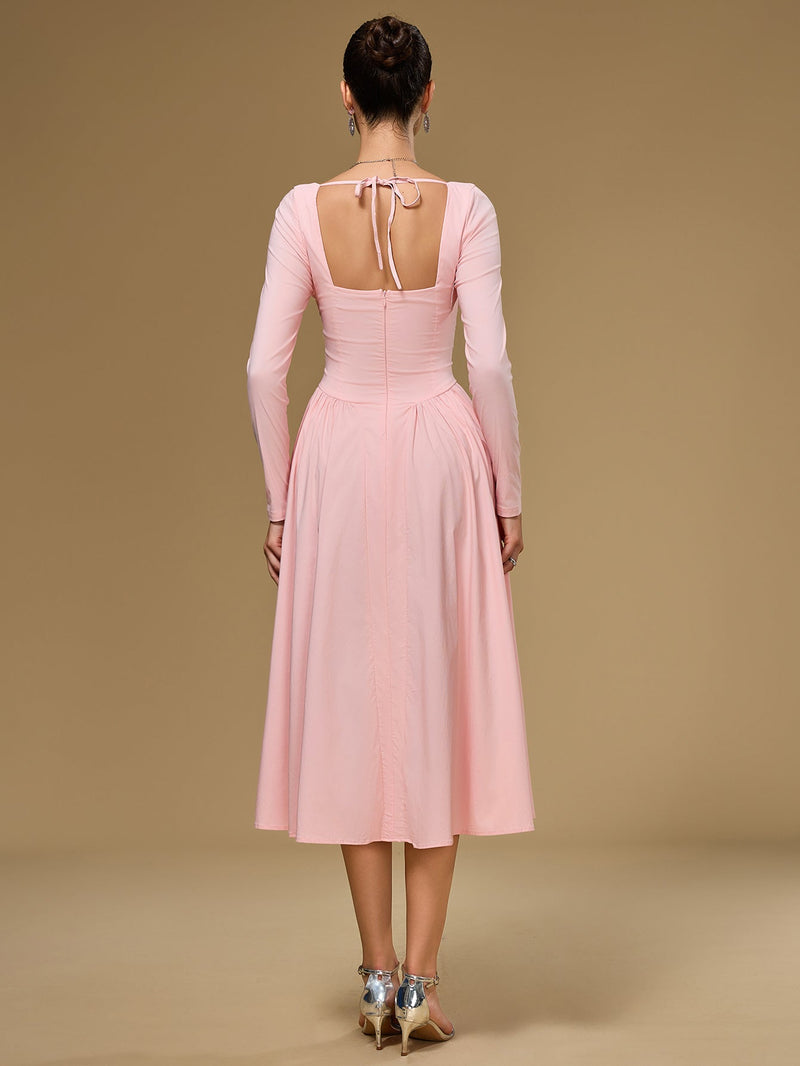 Long Sleeve Tie Back A-line Dress