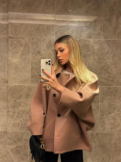Loose Lapel Autumn Winter Long Single-breasted Office Coat