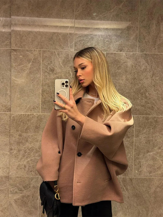 Loose Lapel Autumn Winter Long Single-breasted Office Coat