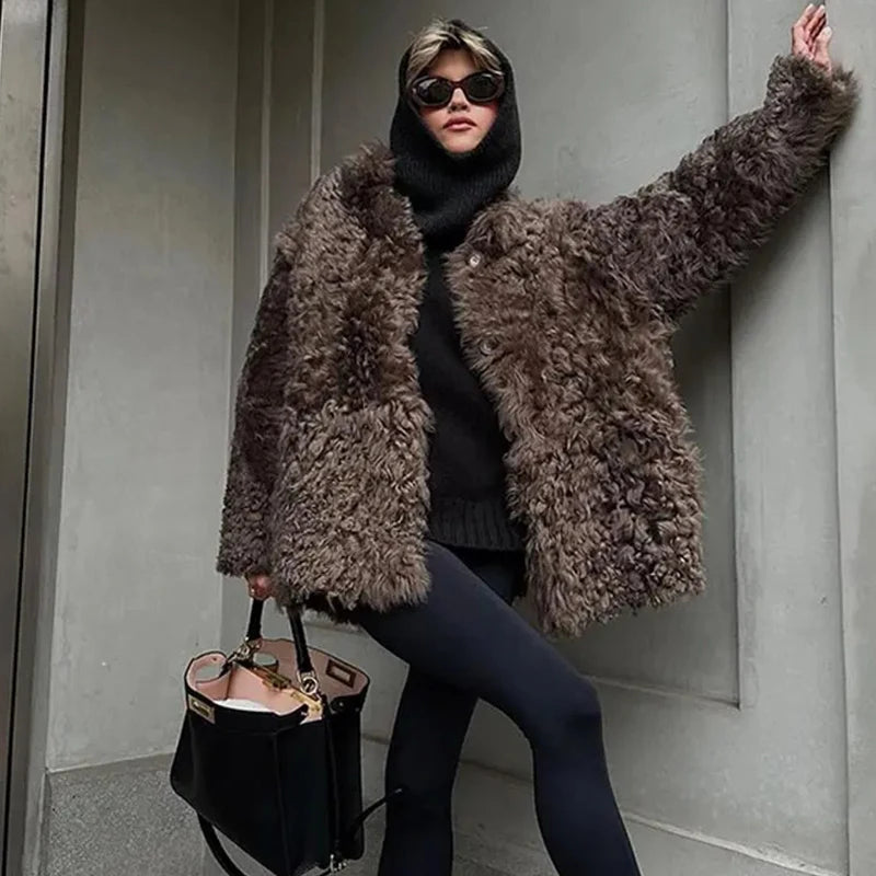 Loose Plush Autumn Winter Stand Single-breasted Long Hairy Soft Coat