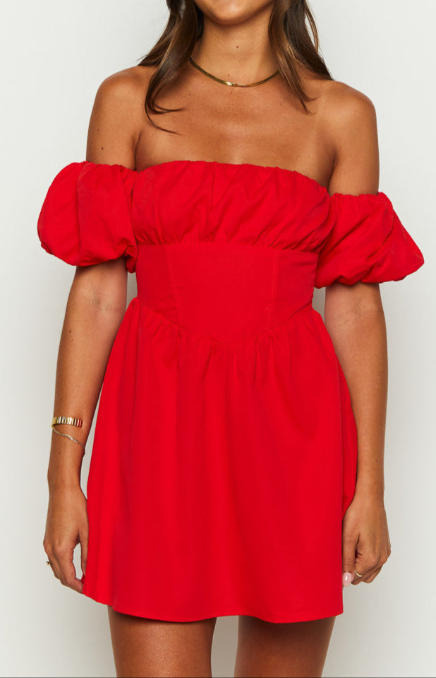 Graziella Off the Shoulder Red Mini Dress