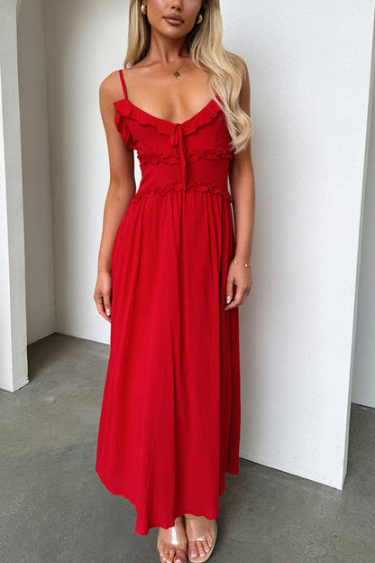 Low Cut Ruffle Cami Midi Dress