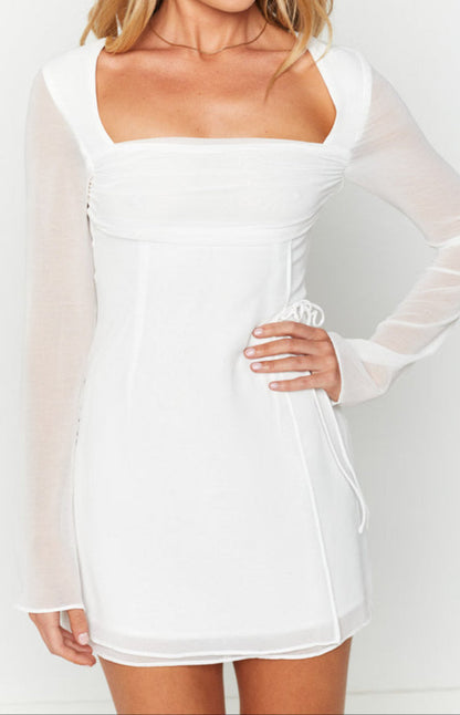 Roma White Long Sleeve Mini Dress