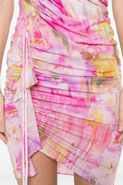 Ludema Print Halter Ruched Mini Dress