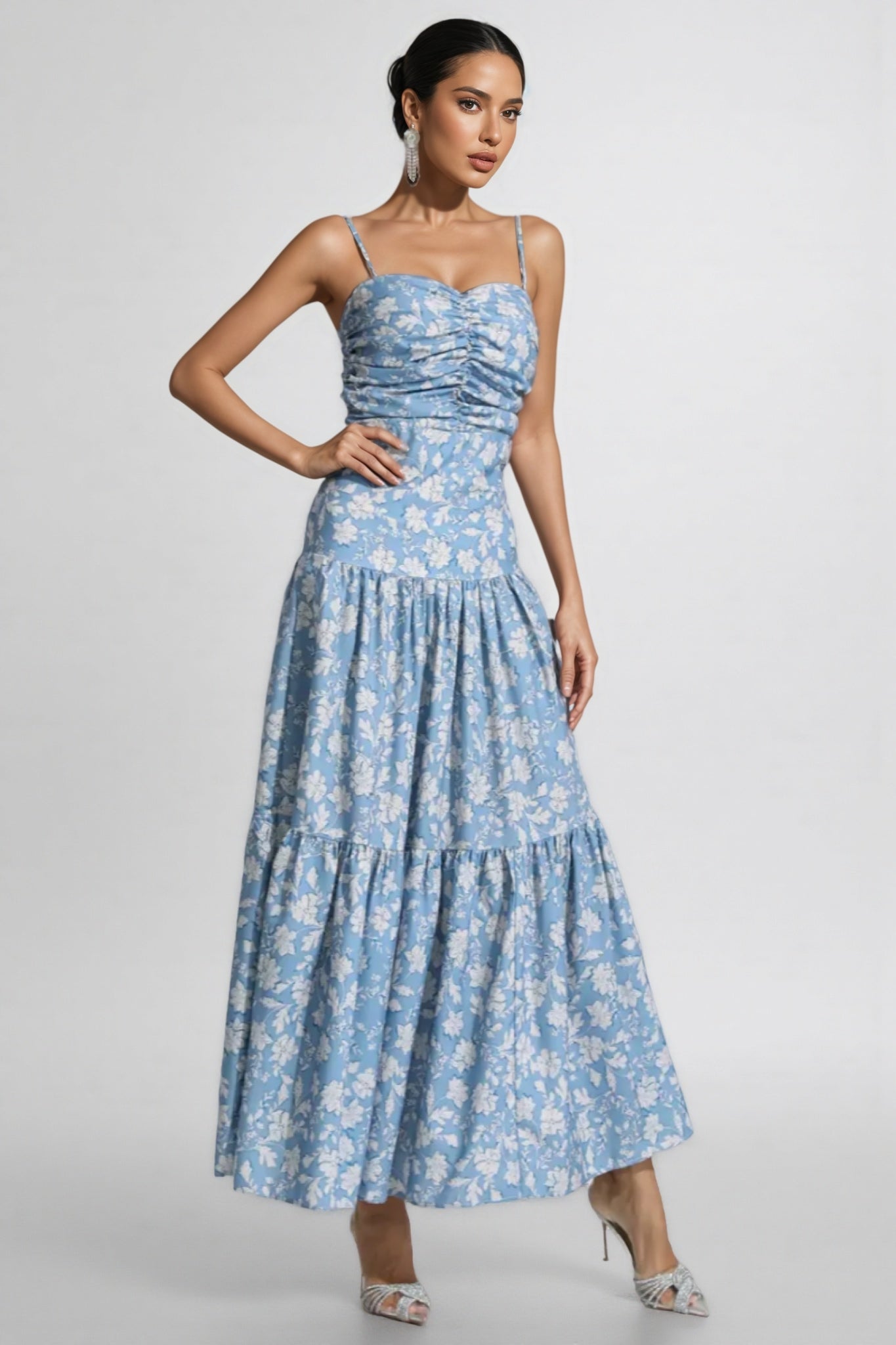 Corek Blue Ruched Slip Maxi Dress