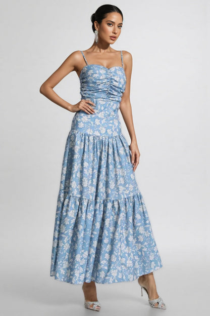Corek Blue Ruched Slip Maxi Dress