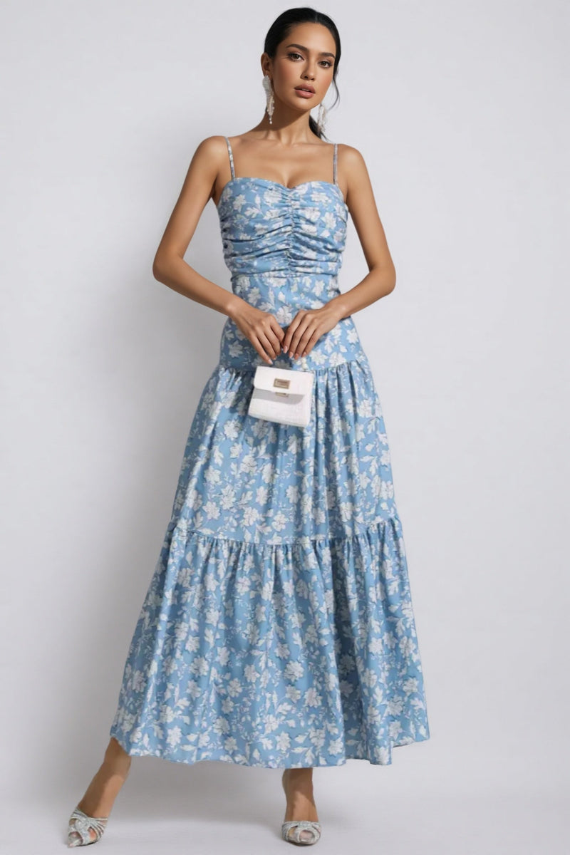 Corek Blue Ruched Slip Maxi Dress