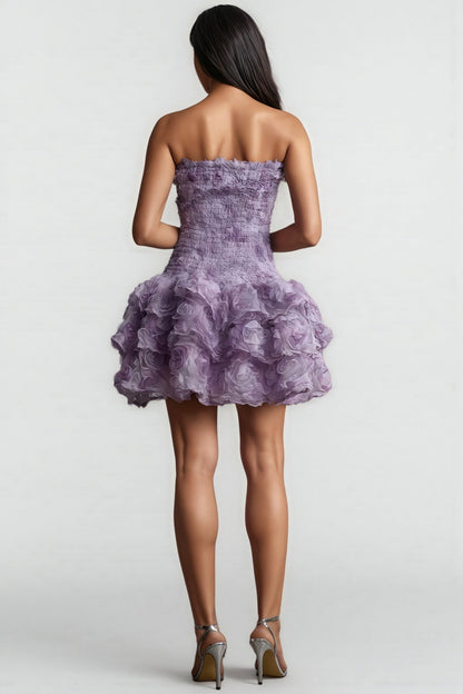 Gaiusl Purple Printed Strapless Mini Dress
