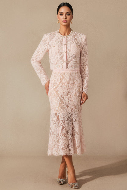 Islay Long Sleeve Lace Midi Dress Set