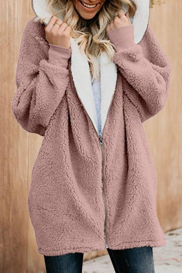 Fluffy Color Hooded Coat