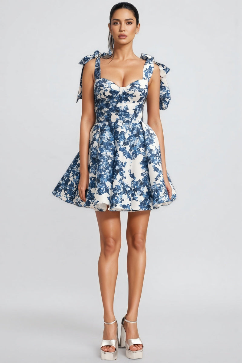 Jacetk Blue Hydrangea Mini Dress