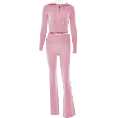 Retro Knitted Two Piece Set With Zip and Hood