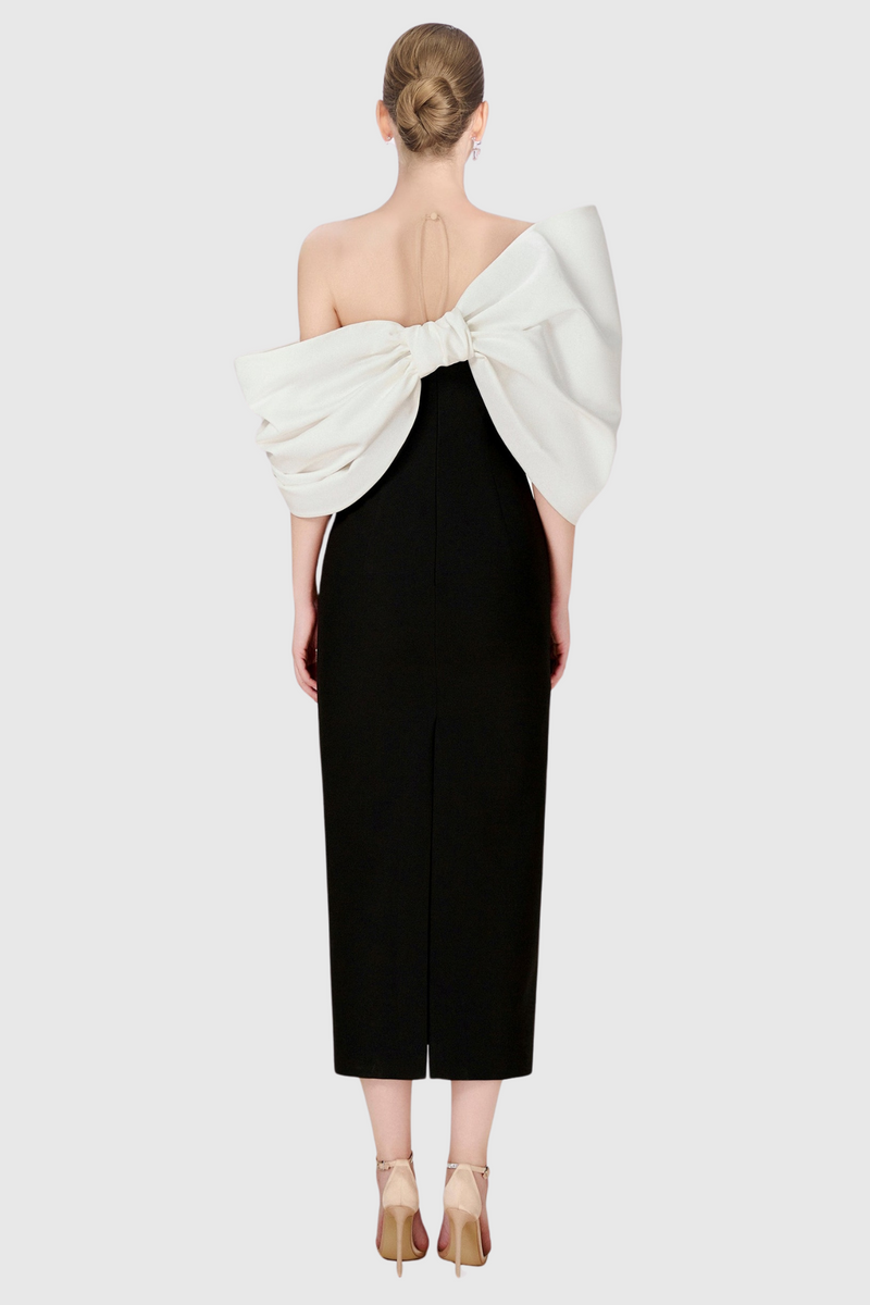 Faina Bow Embellished Midi Dress - Black