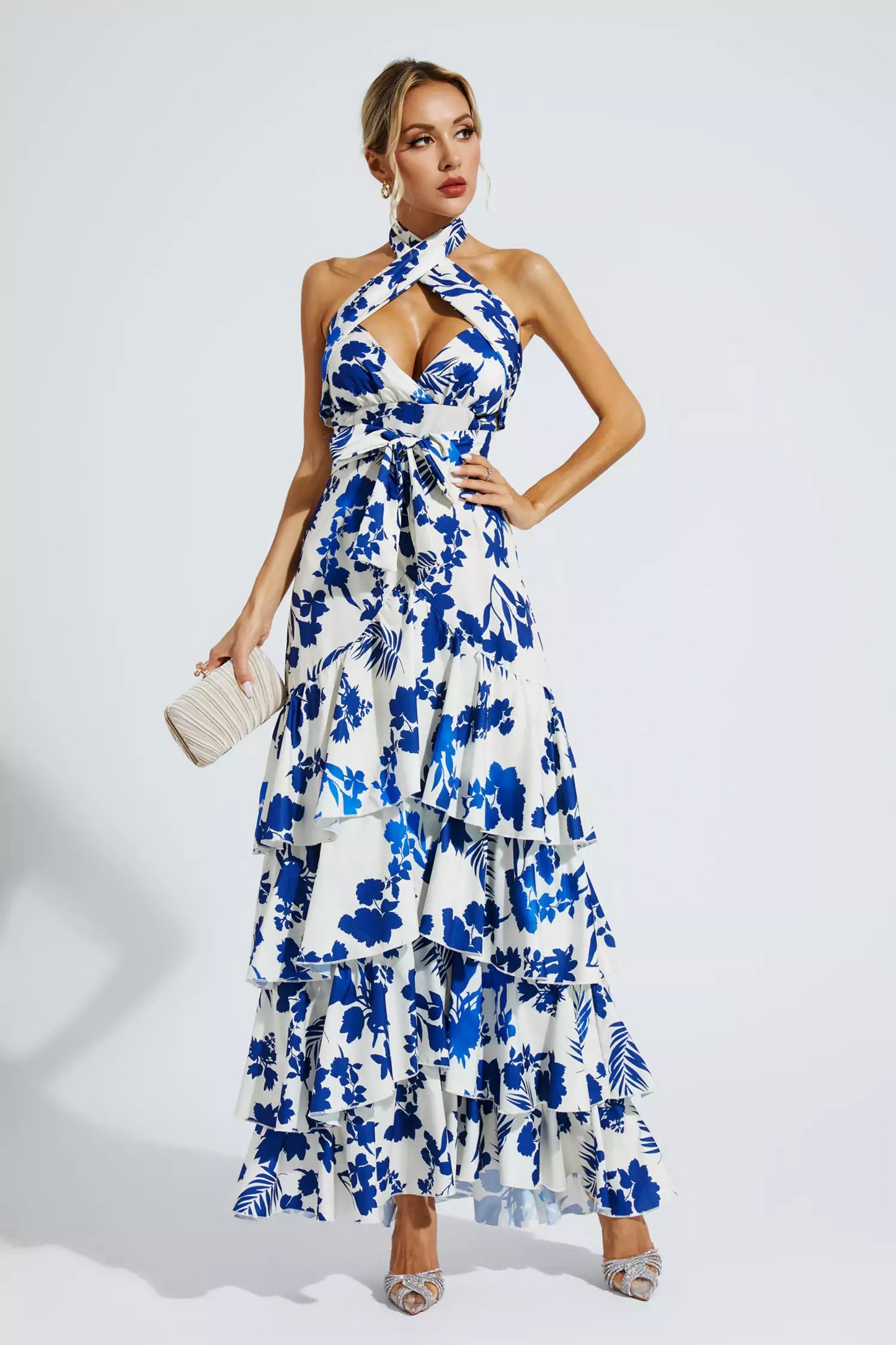Mae Blue Lace-up Maxi Dress