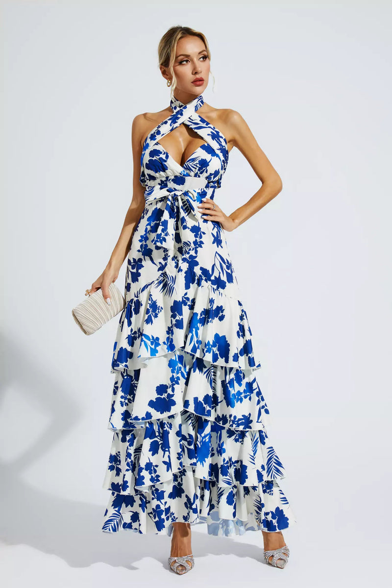 Mae Blue Lace-up Maxi Dress