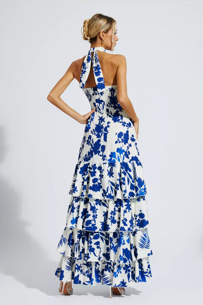 Mae Lace-up Maxi Dress-blue