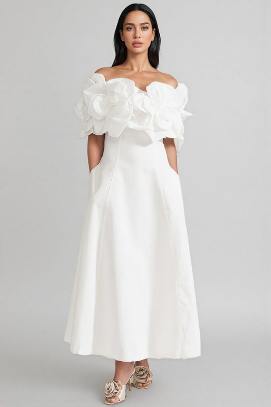 Dasaka White Strapless 3d Maxi Dress