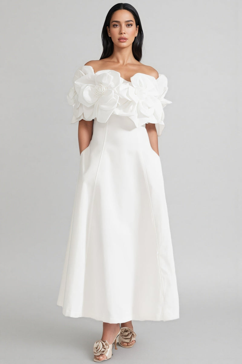 Dasaka White Strapless 3d Maxi Dress