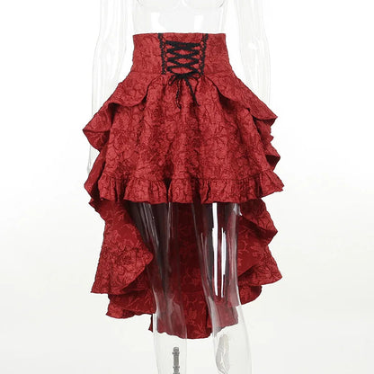 Mall Goth High Waist Swallowtail Steamvintage Lace Up Asymmetrical High Low Skirt
