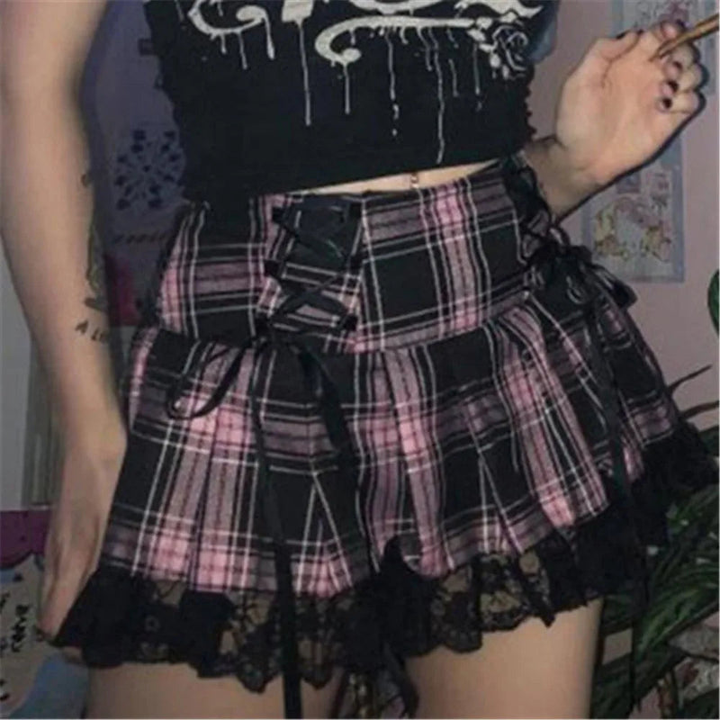 Mall Gothic Grunge Summer Mini Y2k Lace Harajuku High Waist Bandage Skirt