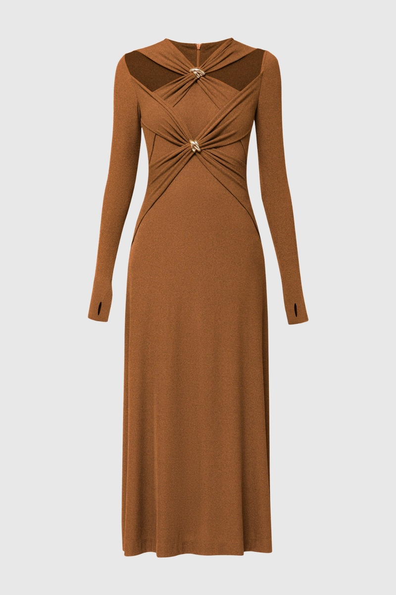Maryam Cross Maxi Dress in Brown