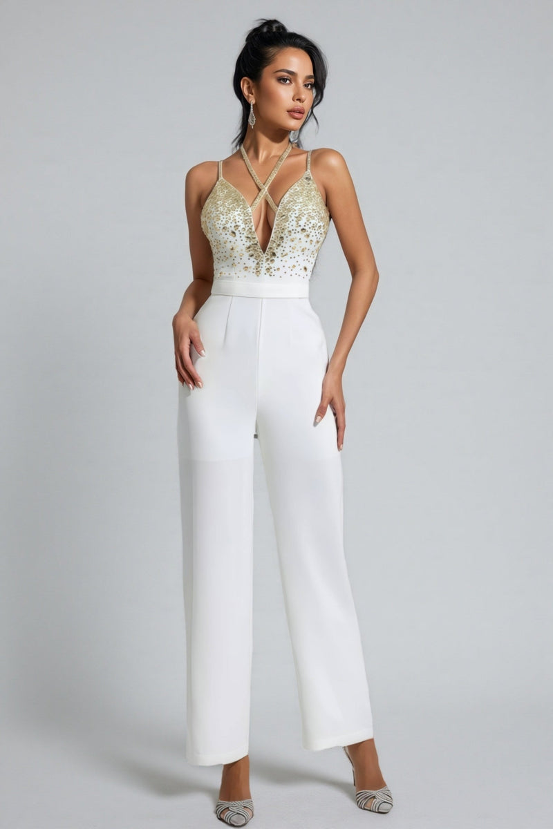 Jorda Beaded Sequin Halter Jumpsuit