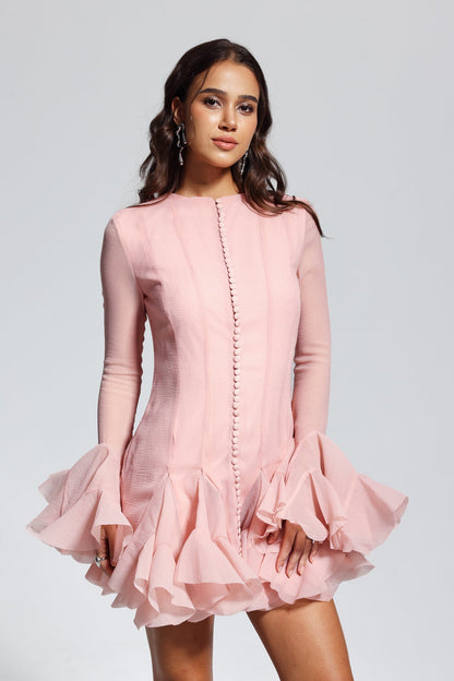 Mccarthy Mesh Ruffle Mini Dress in Pink