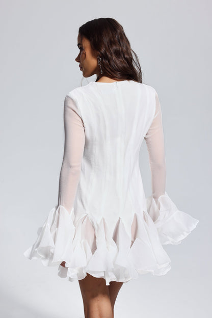Mccarthy Mesh Ruffle Mini Dress in White
