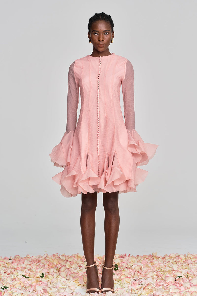 Mccarthy Mesh Ruffle Midi Dress in Pink