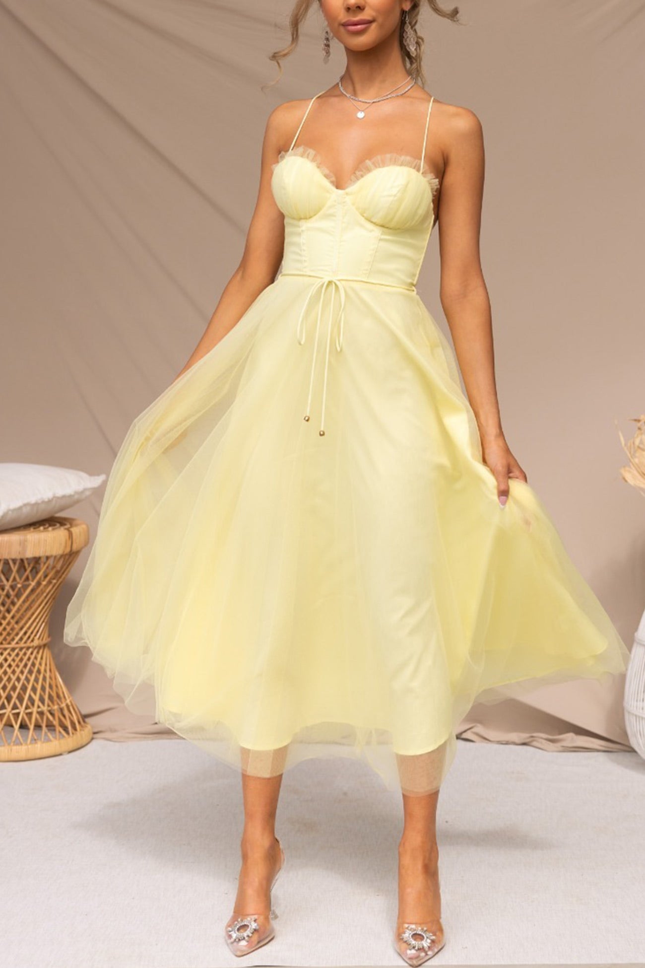 Mesh Corset Lace-up Cami Dress